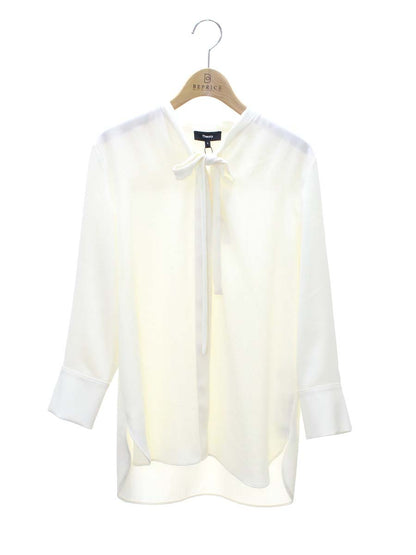 セオリー 01-3308206-150-902 ブラウス S アイボリー ノーカラー リボン ITLME3CWD8JK