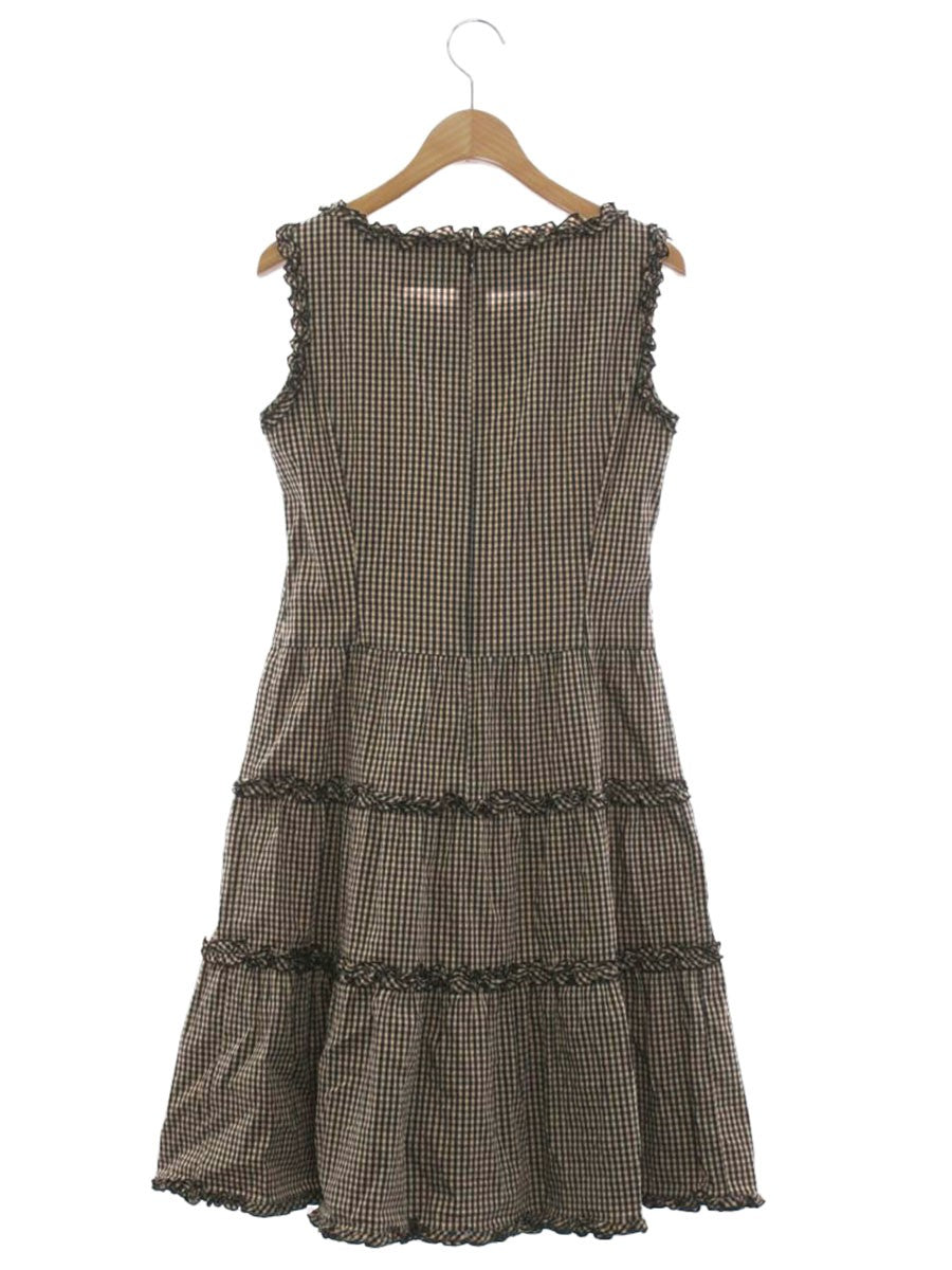 エムズグレイシー 421344 ワンピース 38 ベージュ/ブラック ギンガムチェック バックジップ ITJMYD3KLCPS