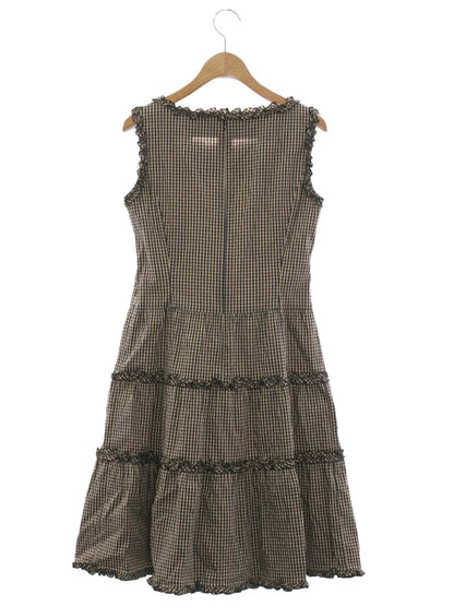 エムズグレイシー 421344 ワンピース 38 ベージュ/ブラック ギンガムチェック バックジップ ITJMYD3KLCPS