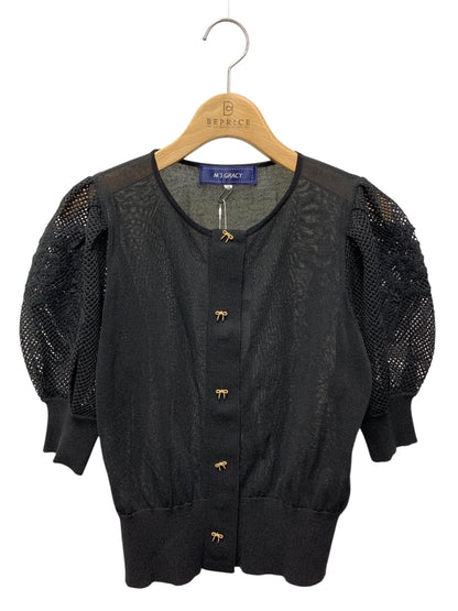 エムズグレイシー 袖モチーフ入り 518324 カーディガン 38 ブラック パフスリーブ ITZG471ZB6Y8