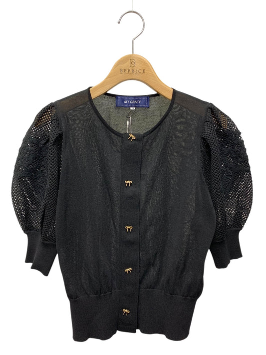 エムズグレイシー 袖モチーフ入り 518324 カーディガン 38 ブラック パフスリーブ ITZG471ZB6Y8