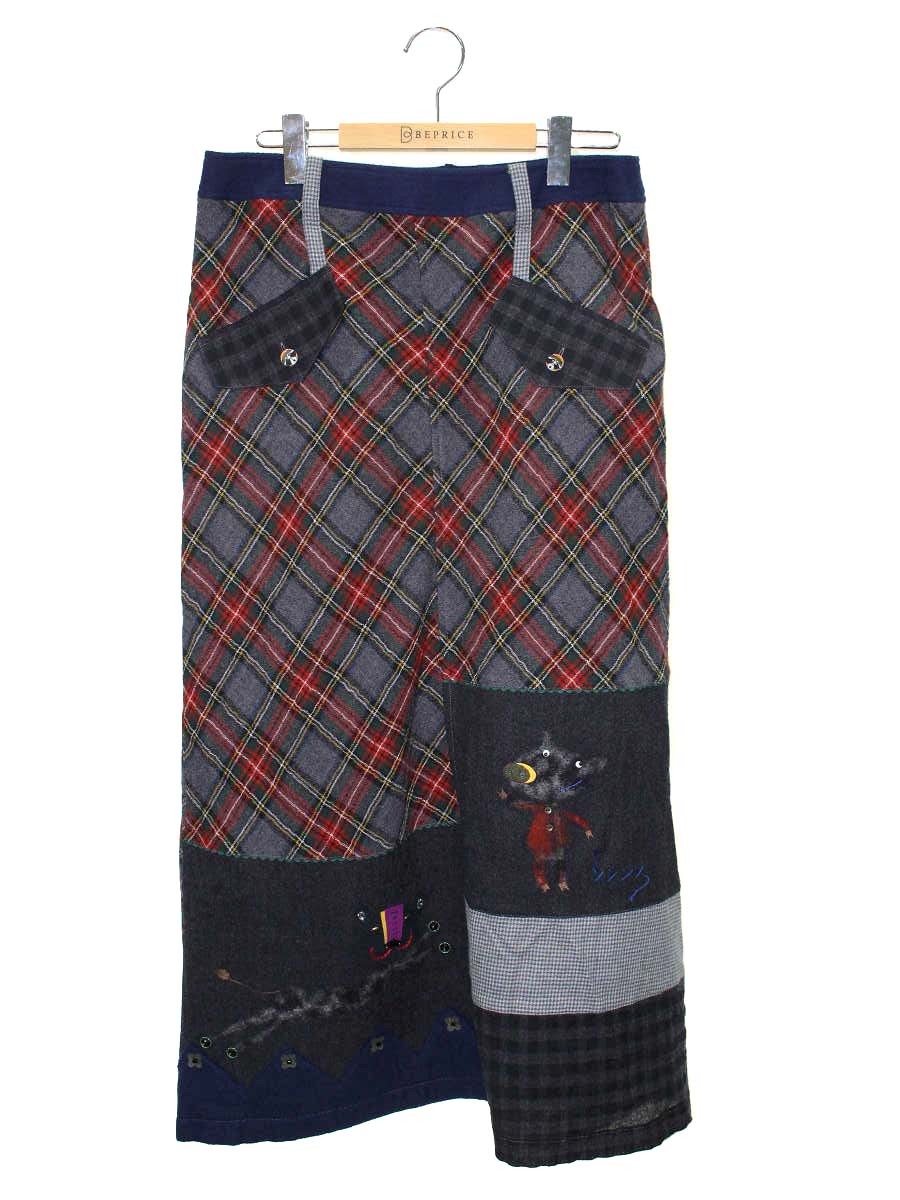 アルベロベロ 417095 スカート F グレー パッチワーク チェック柄 ウール IT2T2EL07IKO