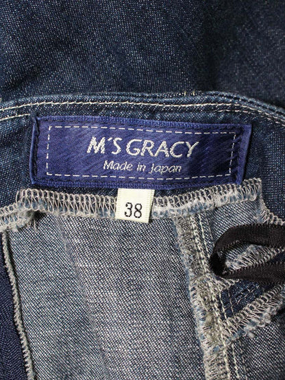 エムズグレイシー 017329 デニムスカート 38 ネイビー フレア ラインストーン 刺繍 ITKE5O7TUO20 【SALE】