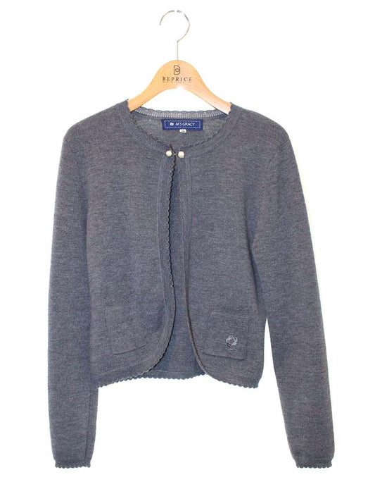 エムズグレイシー 528724 カーディガン 38 グレー ウール混 パール釦 ボレロ ITCHDJOK8M3P