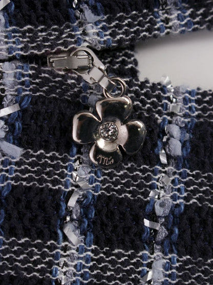 エムズグレイシー 624120 ジャケット 38 ネイビー ジップアップ ツイード調 ITPZQFG7V8MM