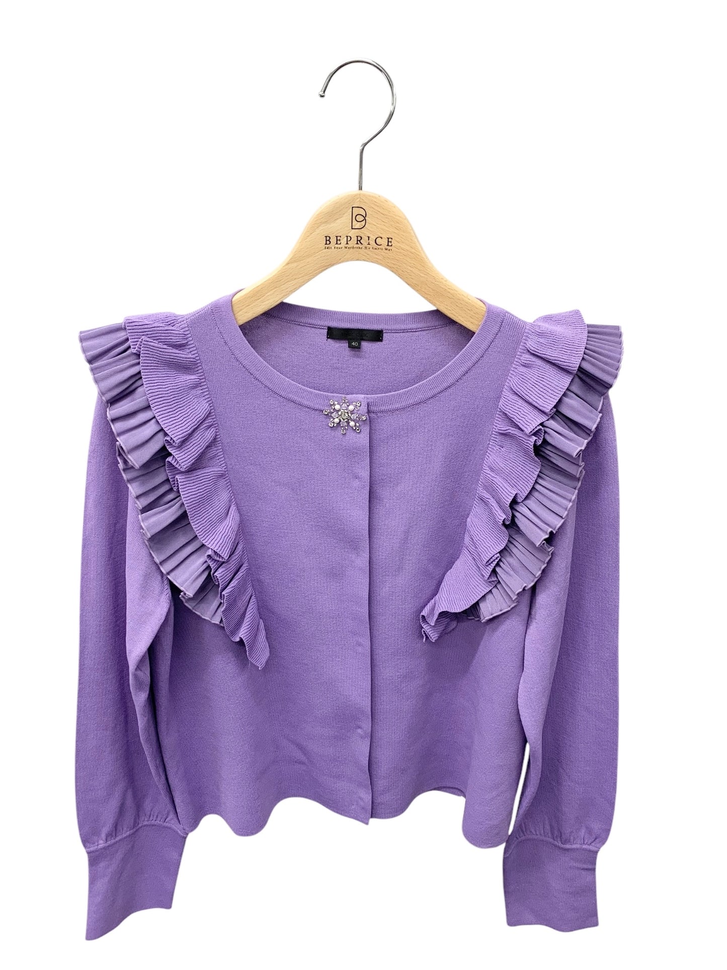 トゥービーシック レーヨンナイロン ショートカーディガン W5F01-214-36 40 パープル フリル ラインストーン ITGGRRJSBHTF