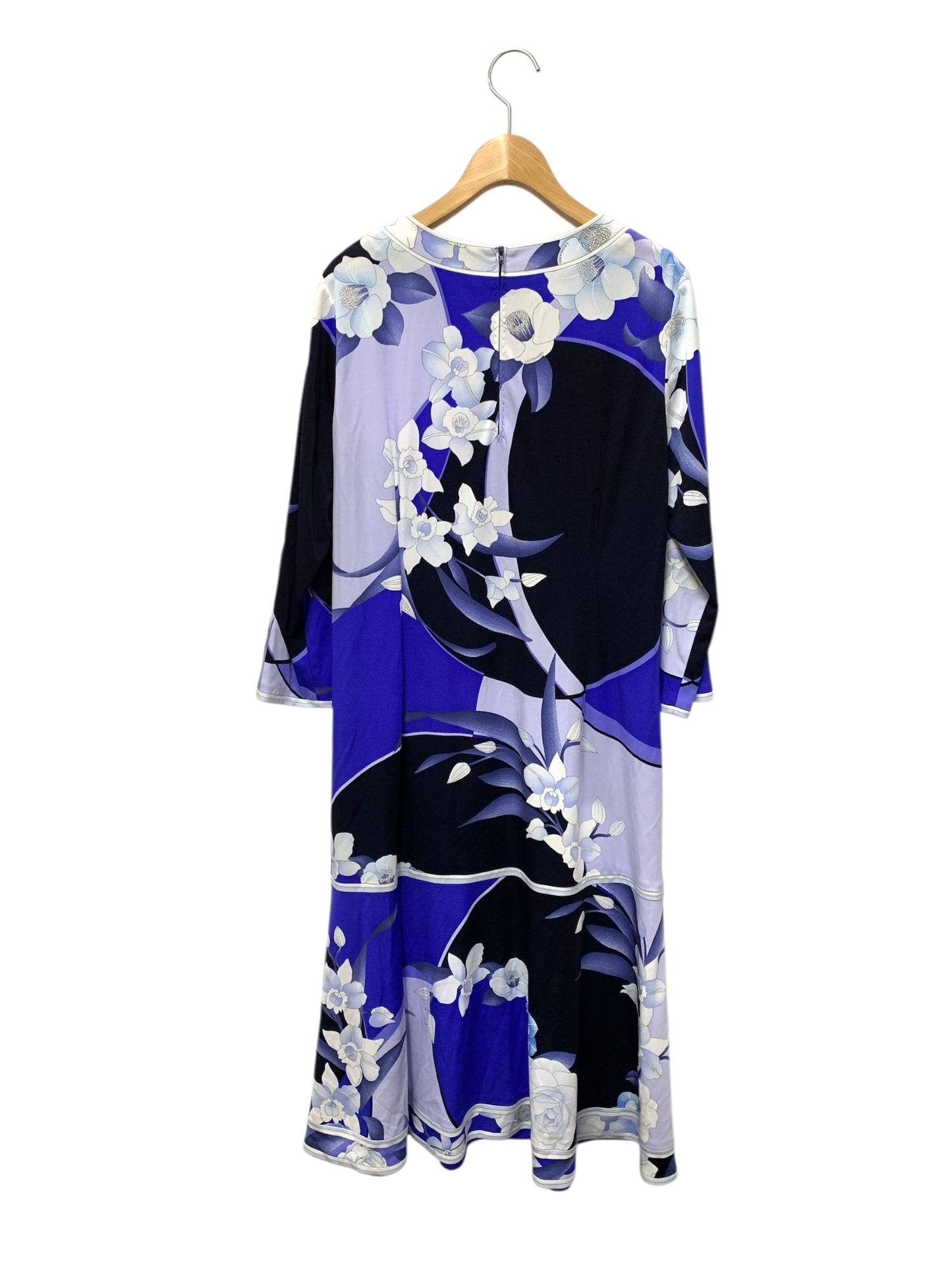 レオナールファッション 0190018 ワンピース 42 ブルー カンカン フラワーモチーフ ITL5N9IPQY5S