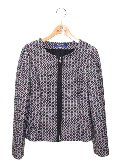 エムズグレイシー 114505 ジャケット 38 ピンク/ブラック ノーカラー ジップアップ フラワーモチーフ ITON5XXFJ2GS