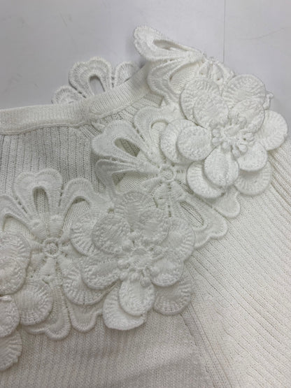 エムズグレイシー 518337 ニット 38 ホワイト 刺繍 エンブロイダリー フラワーモチーフ ITVPP3DVMI22