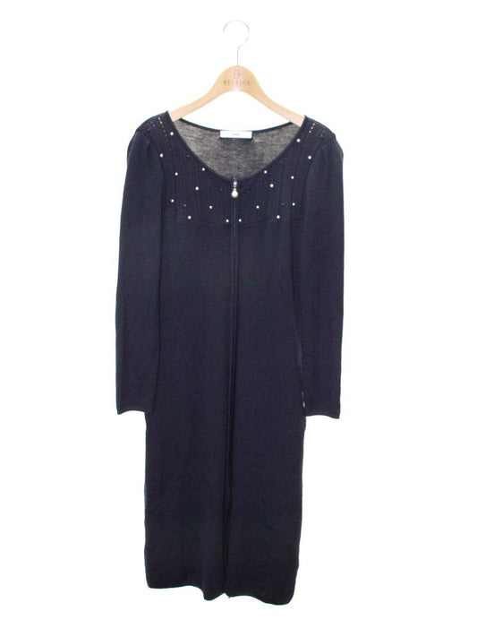 ルネ 6842530 ニットワンピース 34 ネイビー ダブルジップ パール ビジュー ITLMJZ8IYGEG