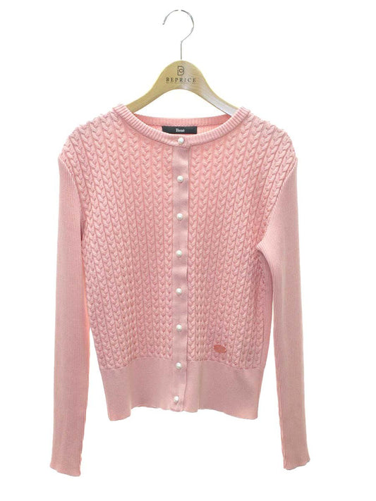 ルネ basic 5212020 カーディガン 34 ピンク パールボタンケーブル編み ITT9Q3EL1N94