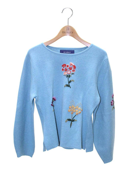 エムズグレイシー 728552 ニット セーター 38 ブルー フラワーモチーフ 刺繍 ITSJN27AZU2C