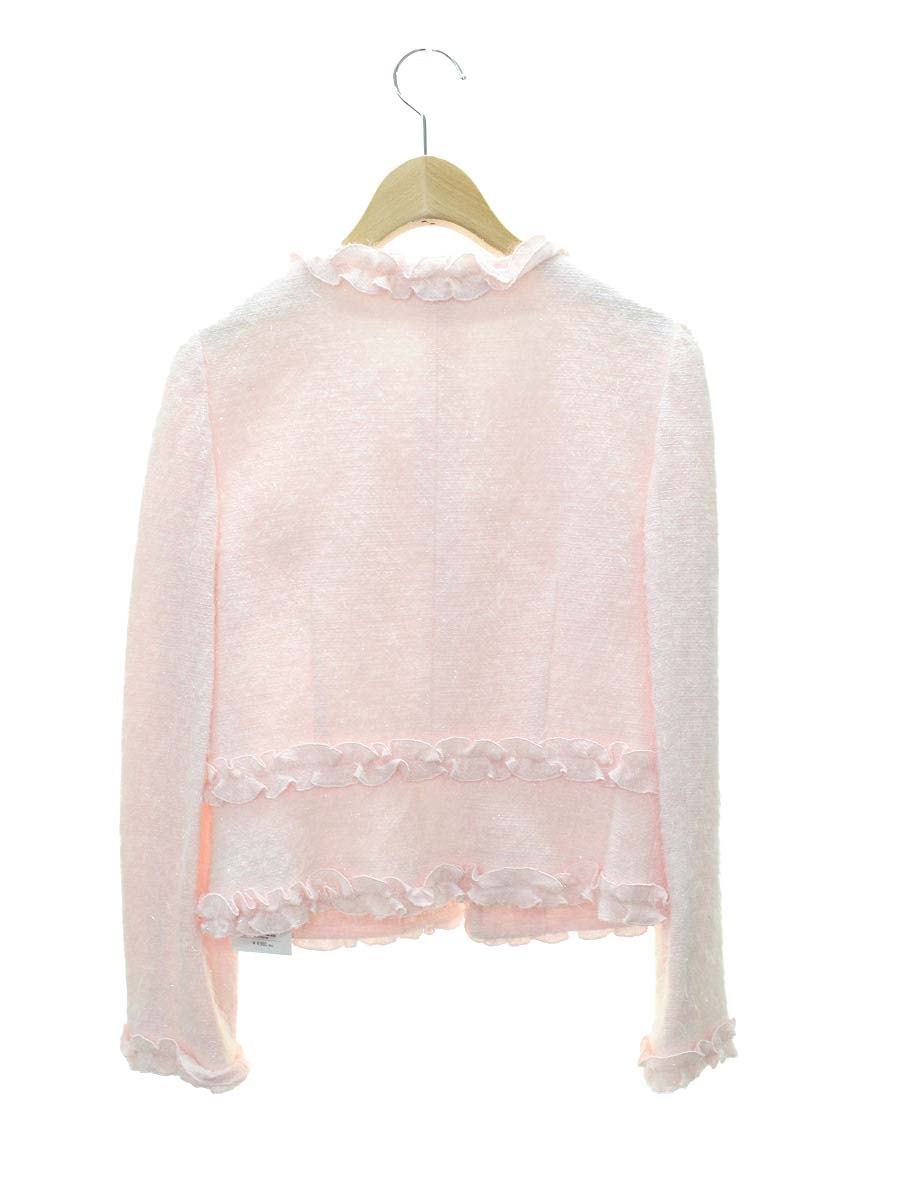 エムズグレイシー 124709 ジャケット 38 ピンク フリル ストーン ノーカラー IT44C6T2QDOW