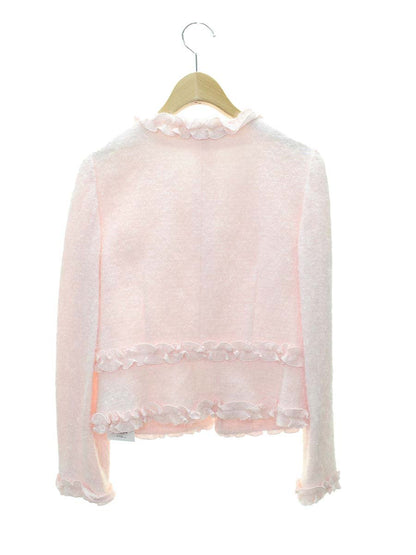 エムズグレイシー 124709 ジャケット 38 ピンク フリル ストーン ノーカラー IT44C6T2QDOW