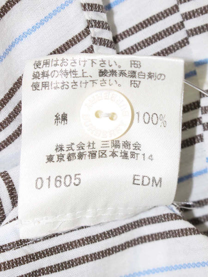 バーバリーロンドン FEA50-033-05 シャツ 38 ホワイト/ブラウン/ブルー ストライプ フリル ITIRWACU5HCH