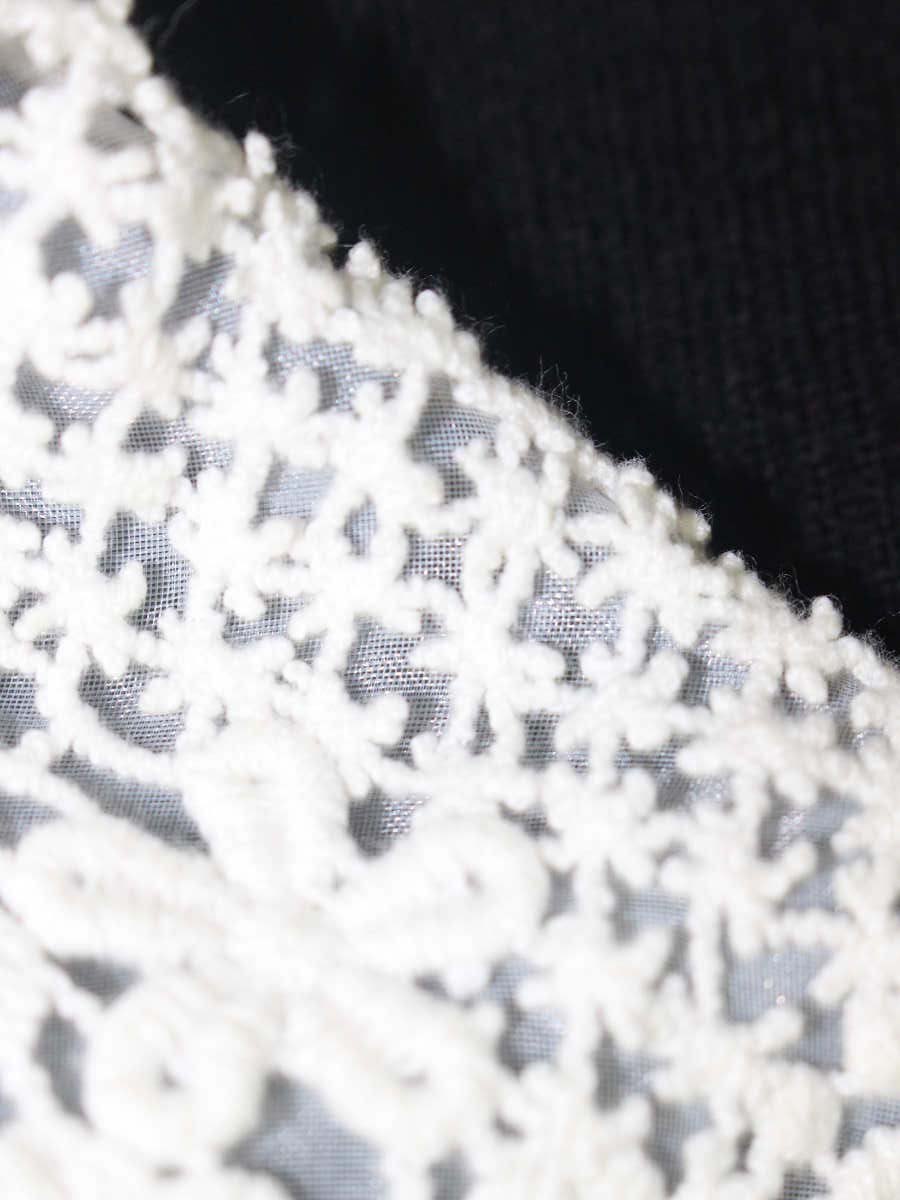 スーパービューティー ニット 42 ブラック 衿ビジュー レース IT1NQ4ZJFSHK