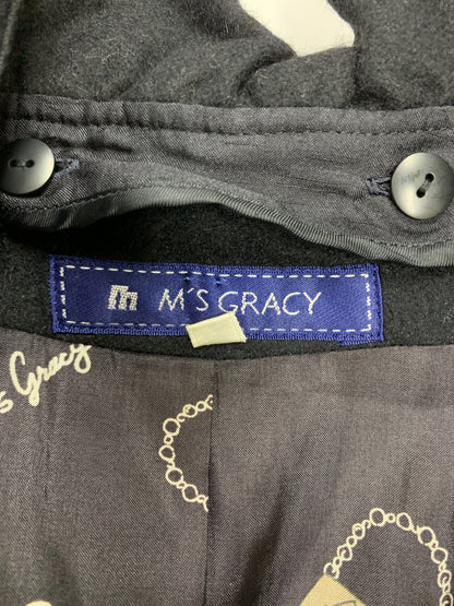 エムズグレイシー 229702 コート 40 ブラック ウール フリル ITP7Y44S079S 【SALE】