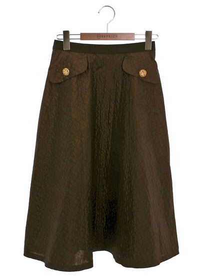 エムズグレイシー 217508 スカート 36 ブラウン ビジューボタン キルティング フレア ITV3ZGVJYC33