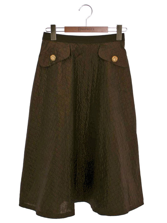 エムズグレイシー 217508 スカート 36 ブラウン ビジューボタン キルティング フレア ITV3ZGVJYC33