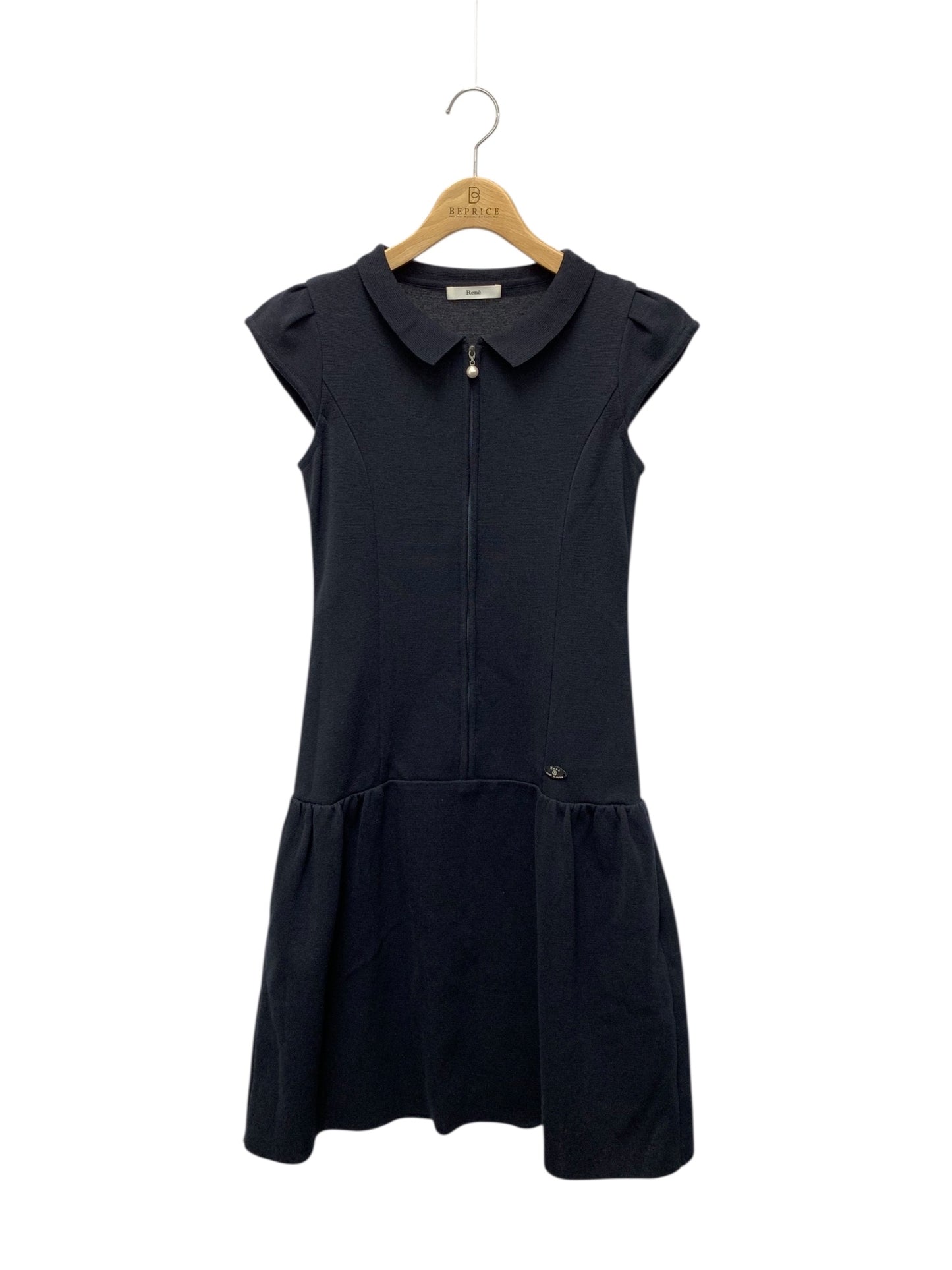 ルネ 6832160 ニットワンピース 34 ネイビー フロントジップ フェイクパール ITEGDLK3ESK4