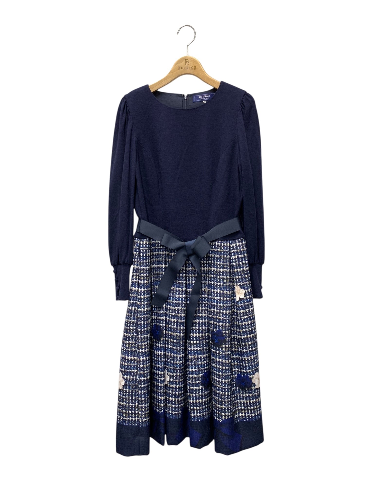 未使用タグ付◽️エムズグレイシー　千鳥柄×花柄　フレア　ワンピース　サイズ40 未使用タグ付◽️エムズグレイシー 千鳥柄×花柄 フレア ワンピース