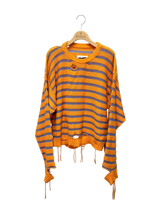 エムエム6メゾンマルジェラ Border sweater S52GP0141 S18192 ニットセーター S オレンジ ボーダー ダメージ加工 IT3W7PO1P1G2 【SALE】