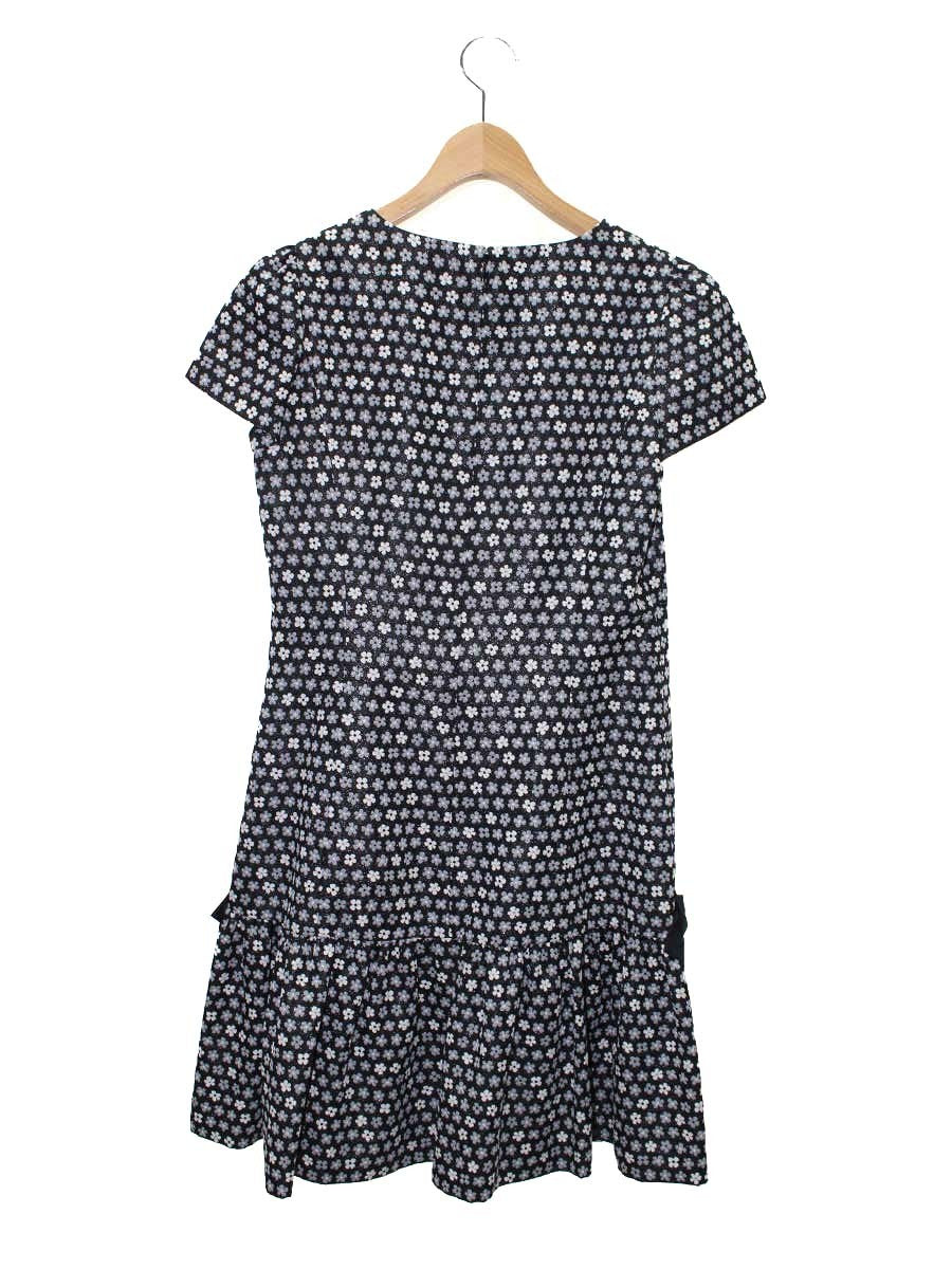 エムズグレイシー 721514 ワンピース 40 ブラック/ホワイト/グレー フラワーモチーフ リボン ITESL7225LXC