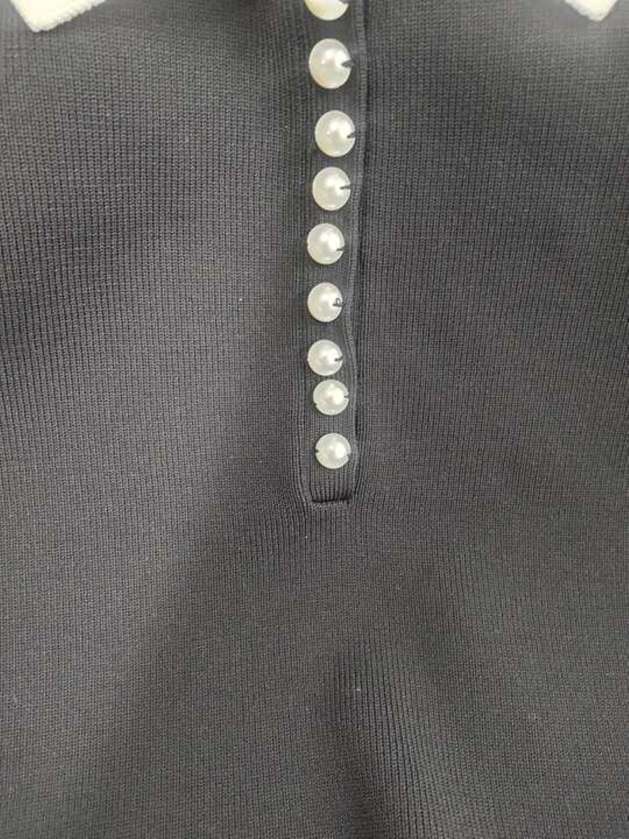 エムズグレイシー 白襟付きニットワンピース 018345 40 ブラック パールボタン ITL5IYP9JHZW