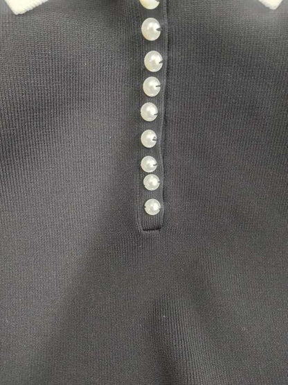 エムズグレイシー 白襟付きニットワンピース 018345 40 ブラック パールボタン ITL5IYP9JHZW