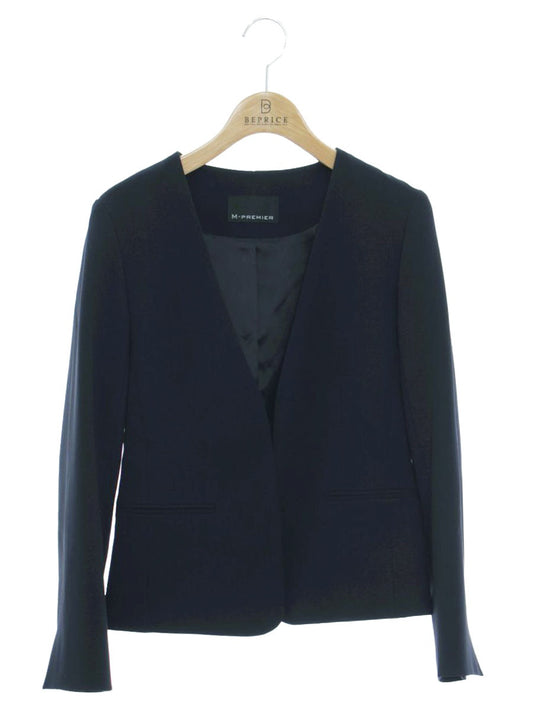 エムプルミエ ダブルクロスノーカラージャケット A138-007 34 ネイビー ITLF34ZBZ6FK