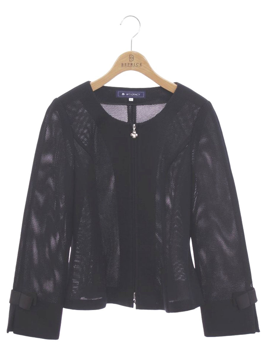 エムズグレイシー 624104 ジャケット 40 ネイビー ノーカラー ジップアップ IT9QMVXGDI7K