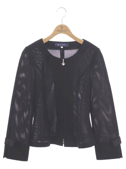 エムズグレイシー 624104 ジャケット 40 ネイビー ノーカラー ジップアップ IT9QMVXGDI7K