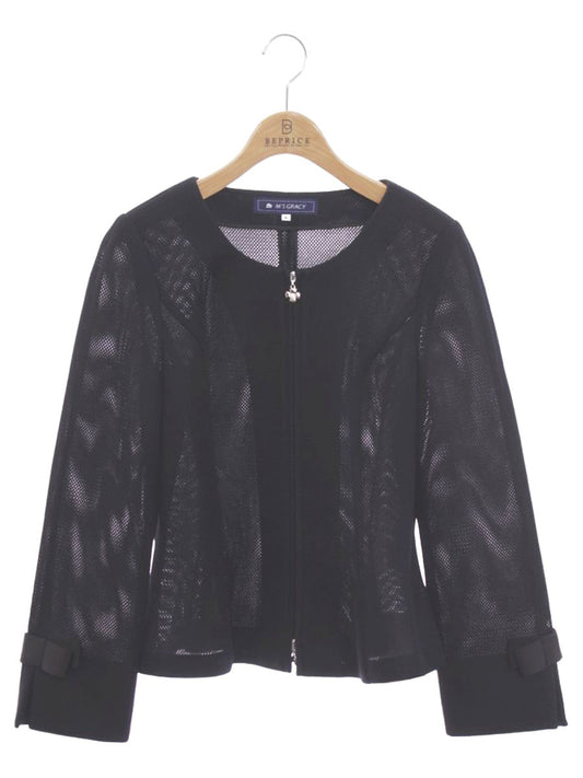 エムズグレイシー 624104 ジャケット 40 ネイビー ノーカラー ジップアップ IT9QMVXGDI7K