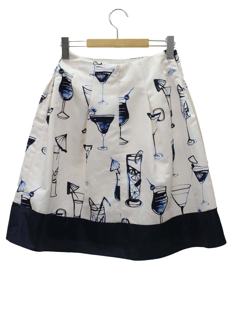 エムズグレイシー 817128 スカート 36 ホワイト カクテルモチーフ タック ITV49SWCMTDG