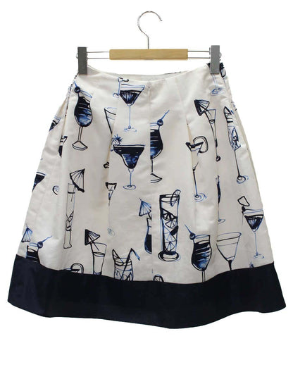 エムズグレイシー 817128 スカート 36 ホワイト カクテルモチーフ タック ITV49SWCMTDG