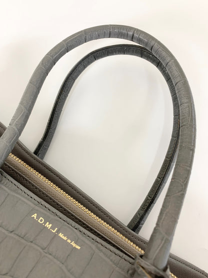 エーディーエムジェイ トートバッグ グレー クロコ型押し レザー スワロフスキー ITW95L3B47A2