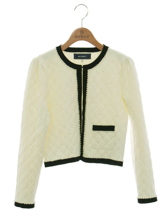 エムズグレイシー Knit Cardigan 018532 38 ホワイト パール キルティング ITQGG577IJ1S