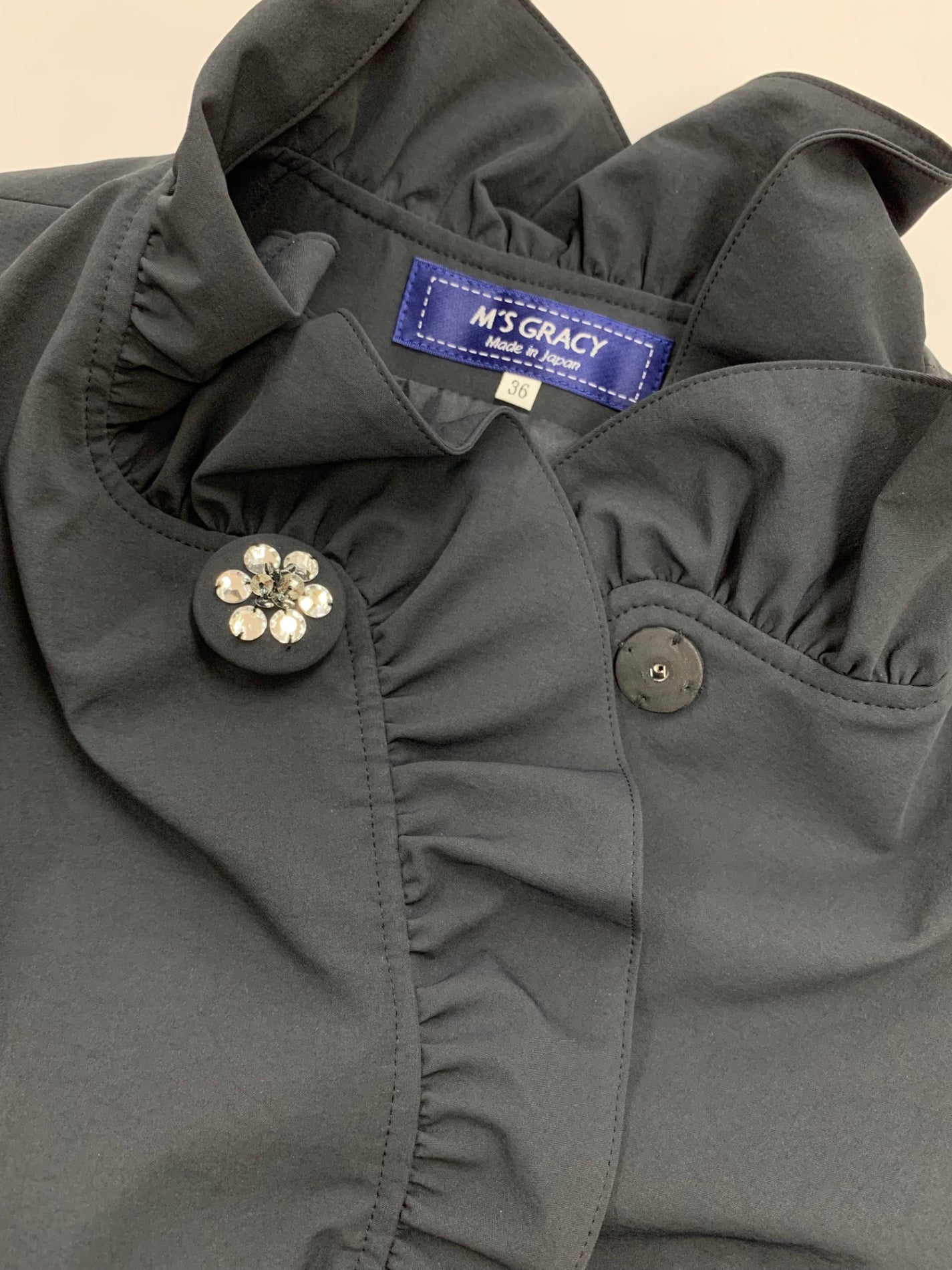 エムズグレイシー テーラードタフタドレス 419102 コート 36 ネイビー フリル ITL87E6FALL6