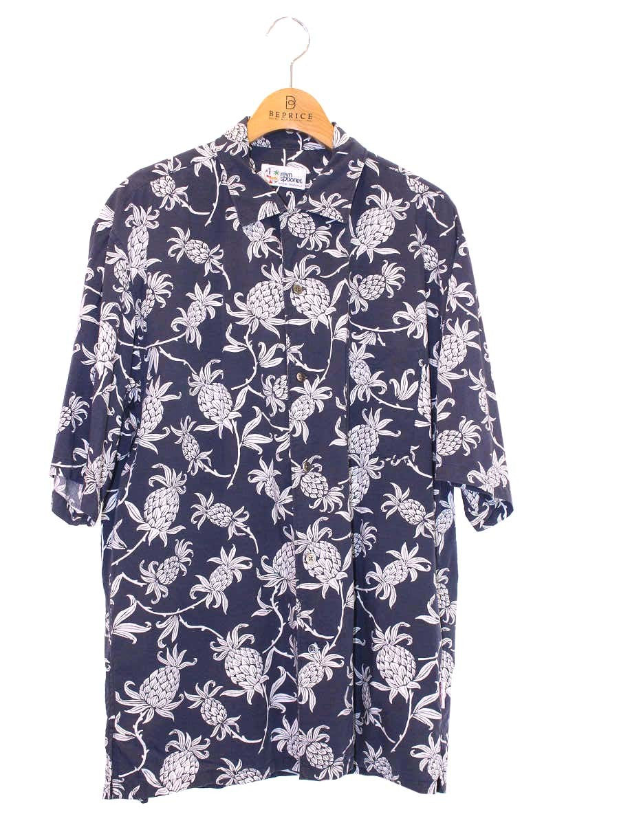 レインスプーナー 別注 オープンカラー 半袖 シャツ 3216-699-1523 アロハシャツ L ネイビー 20SS ITSOWCEHJJOH