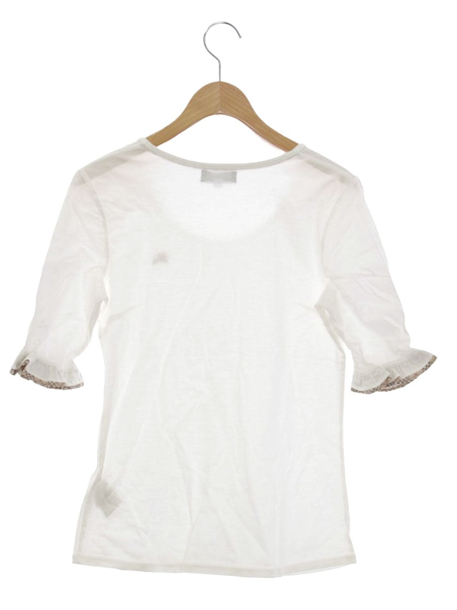 バーバリーブルーレーベル E1P49-562-02 カットソー 38 ホワイト 袖フリル チェック柄 IT9YYR8JIOQC