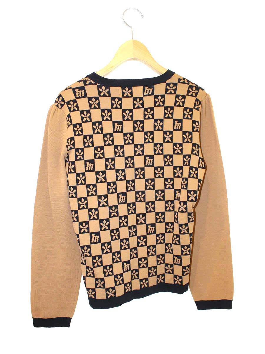 エムズグレイシー Monogram Cardigan 818529 カーディガン 40 ブラウン フラワーWジップ ニット IT93NDRJD2D5