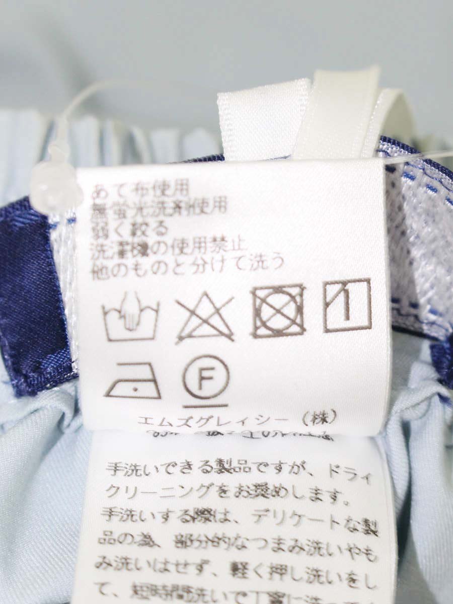 エムズグレイシー 116110 パンツ 36 ブルー リボン付きクロップドパンツ ITBHOXDW531C