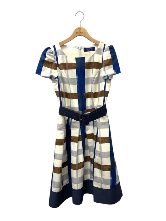 エムズグレイシー 011112 ワンピース 40 ブルー 水彩 チェック IT1OL1UJZPB8