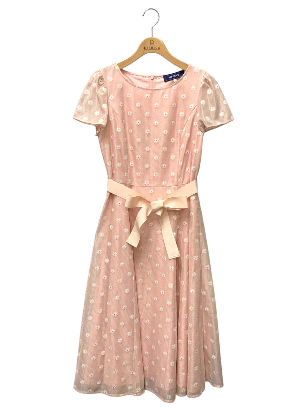 エムズグレイシー 611308 ワンピース 38 ピンク 花 メッシュ リボン IT7HKK94O2J2