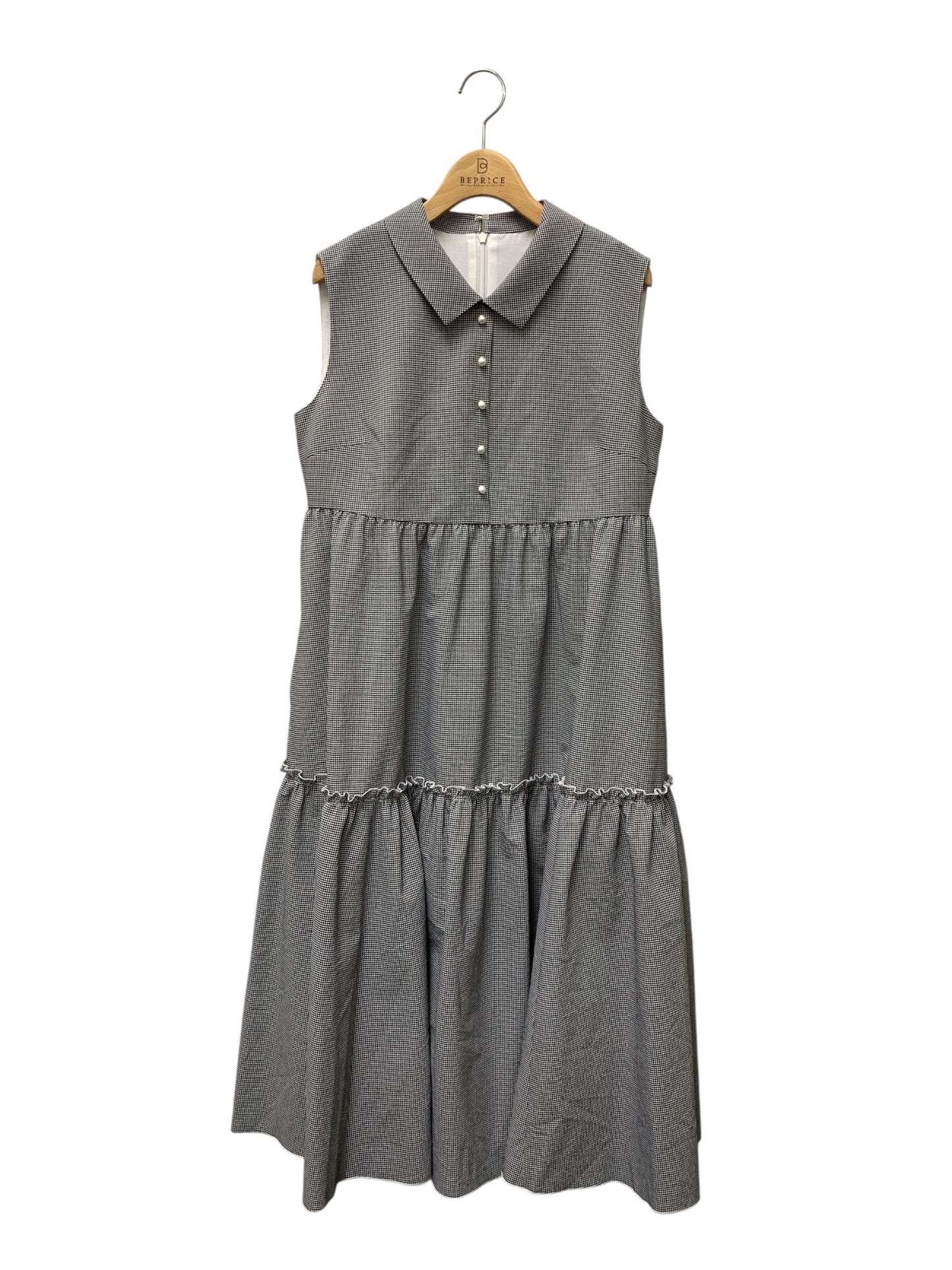 ルネ Elegant Tiered Dress 5626120 ワンピース 38 ブラック ギンガムチェック フロントボタン 衿付き ITSY16OQB4EM