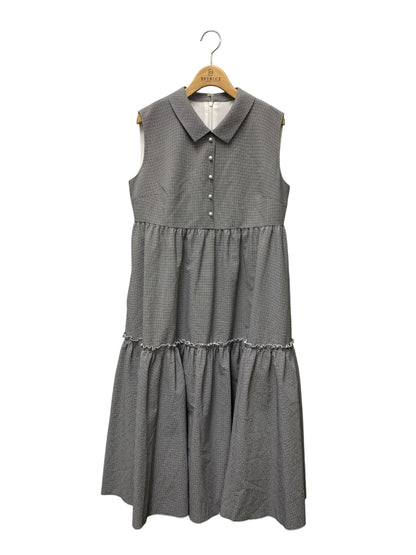 ルネ Elegant Tiered Dress 5626120 ワンピース 38 ブラック ギンガムチェック フロントボタン 衿付き ITSY16OQB4EM