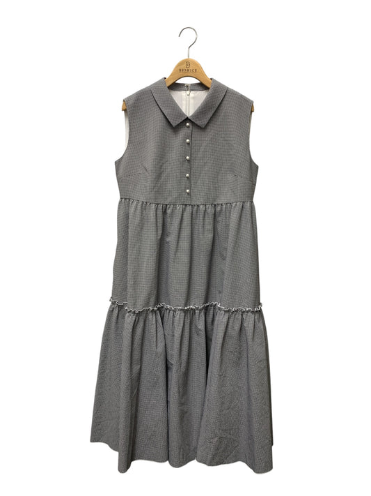 ルネ Elegant Tiered Dress 5626120 ワンピース 38 ブラック ギンガムチェック フロントボタン 衿付き ITSY16OQB4EM