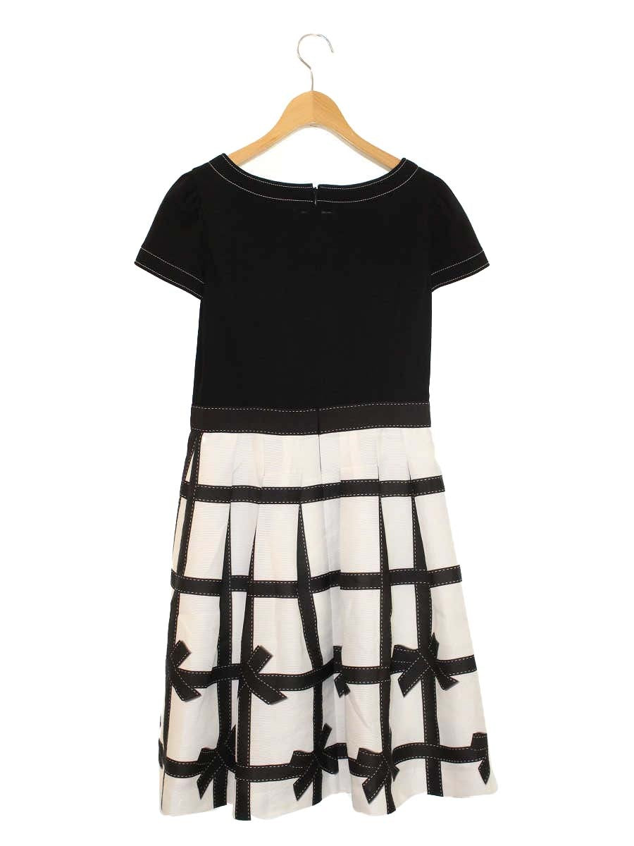 エムズグレイシー Ribbon Check Dress 811317 ワンピース 36 ブラック 半袖 リボン チェック ITGR99LJ5IS4