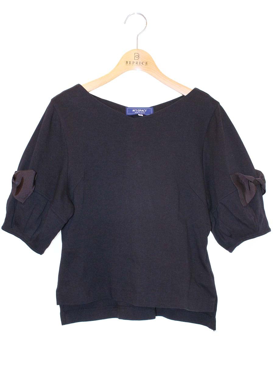 エムズグレイシー 915321 Tシャツ カットソー 38 ブラック 袖リボン ITA39IQ6KQZC