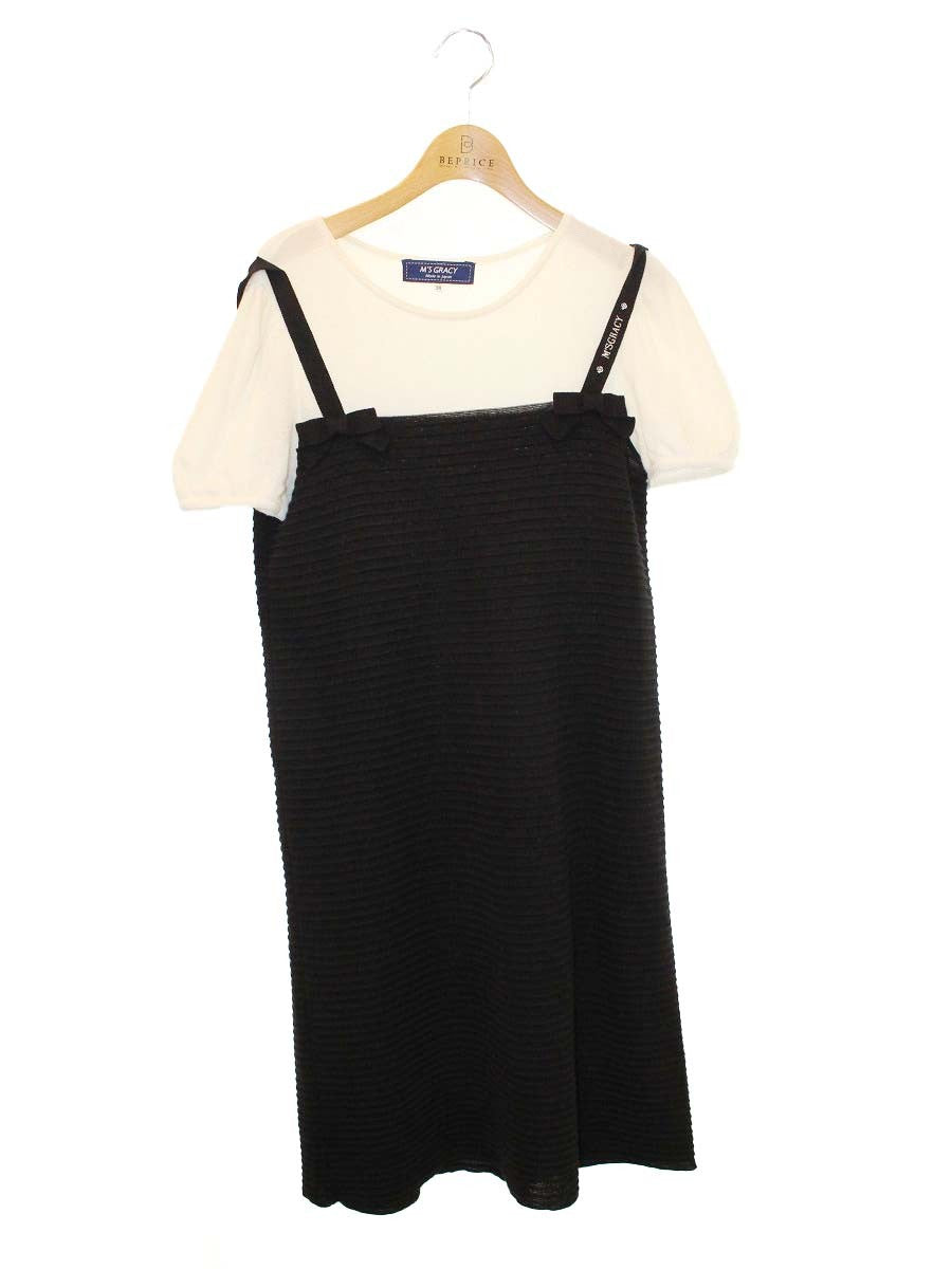 エムズグレイシー 918331 ワンピース 38 ブラック Layered Style Knit One-piece IT8YTDMFPIPS